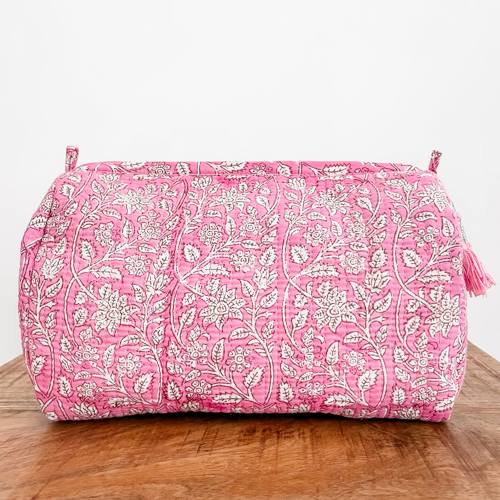 Pink Vines Block Print Pouch – Kalyana Textiles